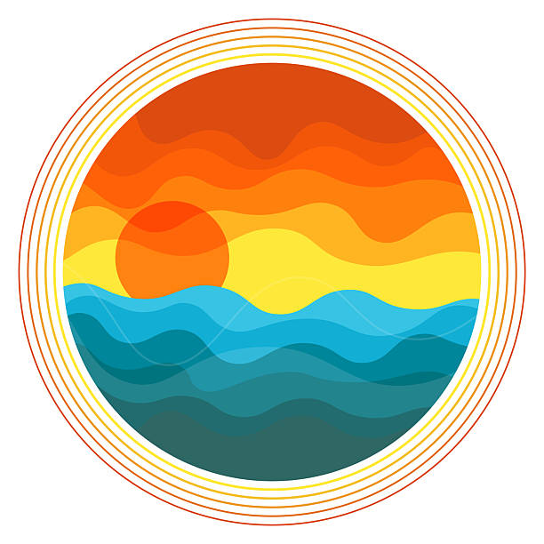 Sun and seascape logo icon symbol in circle shape design