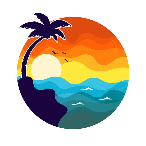Sun and seascape logo icon symbol in circle shape design