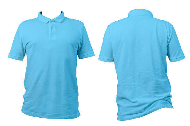 istock Front and back view of plain blue polo shirt isolated on white background, apparel template for fashion and branding 2218691418