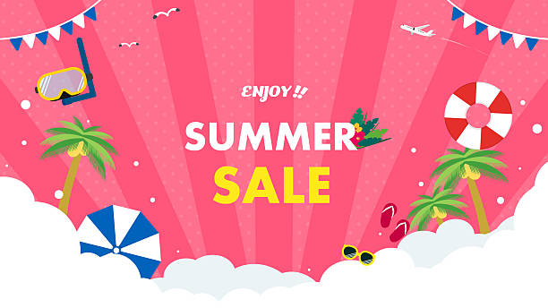 Summer sale ad background template decorated with a float and goggles (pink)