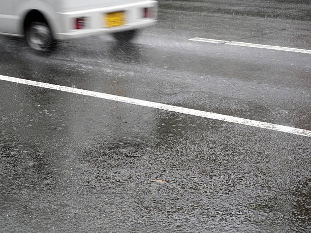 istock Water splashes from a car driving in the rain 2218704134