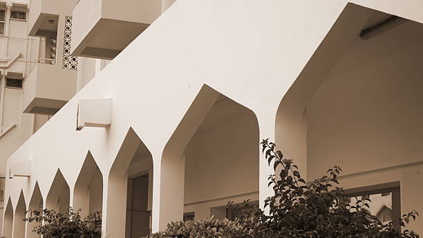 istock Architecture Modern Angled View Sepia Toned Building Arch Design Exterior Material Concrete Style 2218711240