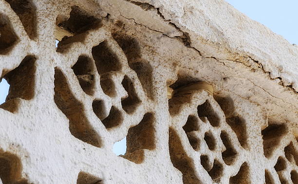 istock Stone Wall Details Closeup Beige Sunlit Textured Abstract Geometric Pattern 2218711243