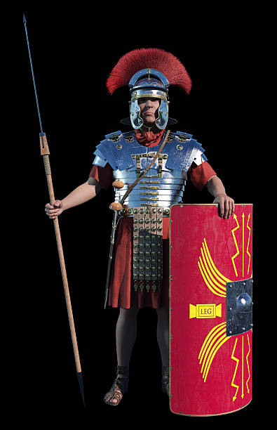 istock Roman centurion from ancient Rome on black background 2218722498