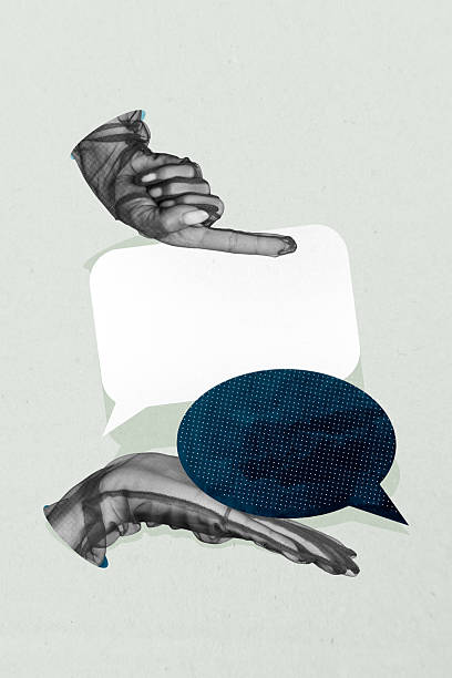 istock Collage of hands person people using speech bubbles representing chatting online messaging social media communication 2218735510