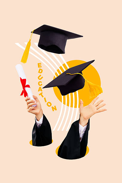 istock Template collage design trend artwork 3D sketch of hand sleeve pull up hat cap hat student graduate university hand hold diploma document 2218735775
