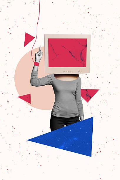 istock Creative artwork template image 3D collage of human resources job vacancy professional computer monitor lady boy fiinger gesture up rope 2218735790