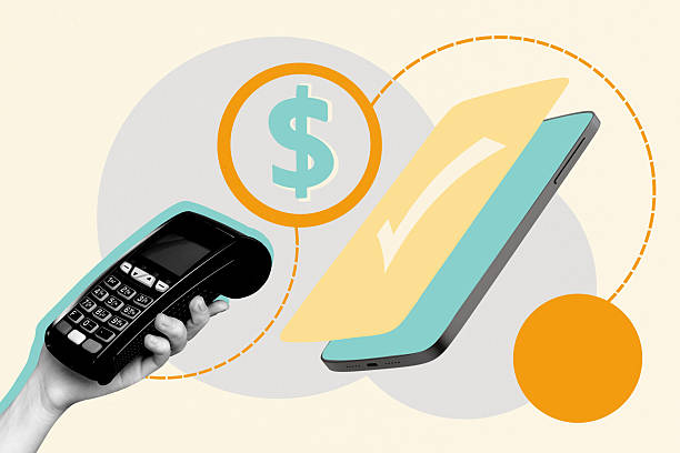 istock Creative full art collage of hand hold pos terminal contactless payment approval checkmark approval phone dollar income usd 2218736018
