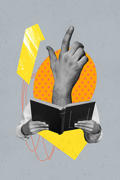 istock Poster image sketch vertical collage of hands hold book education instead head arm gesture magazine bookworm hobby novel 2218736160