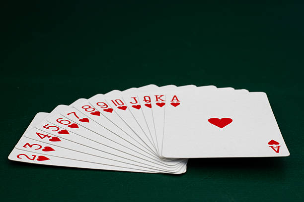 istock Full Deck of Hearts Playing Cards Arranged in Sequence on Green Table 2218738072