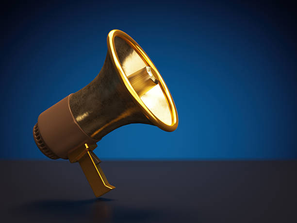 istock Golden Megaphone Symbolizing Premium Marketing Communication 2218739564