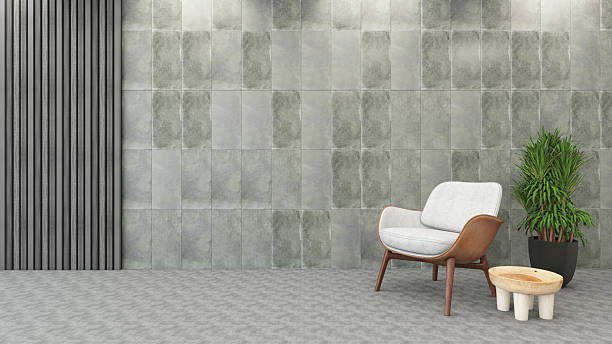 istock Minimalist Lounge Area With Decorative Wall and Armchair 2218739881