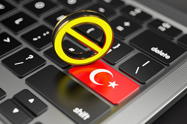 istock Internet Censorship in Turkish Flag With Prohibited Symbol 2218740158