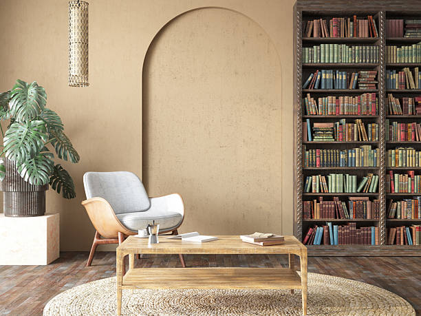 istock Modern Reading Corner with Bookshelf and Armchair 2218740268