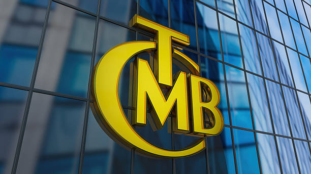 TCMB Turkish Central Bank Sign On Modern Glass Building Facade. 3D Render