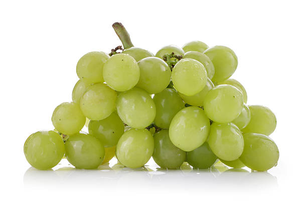 istock Green grapes and grape leaves isolated on a white background 2218758457