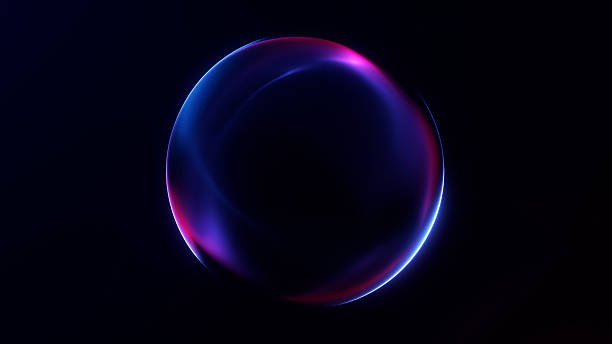 istock Stylized glowing red and blue neon sphere on dark background. Perfect for tech branding, interfaces, and futuristic sci-fi visuals. 2218759502