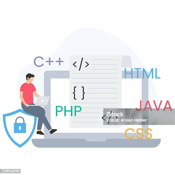 Ilustración de Desarrollo De Código O Creación De Software Lenguajes De ...