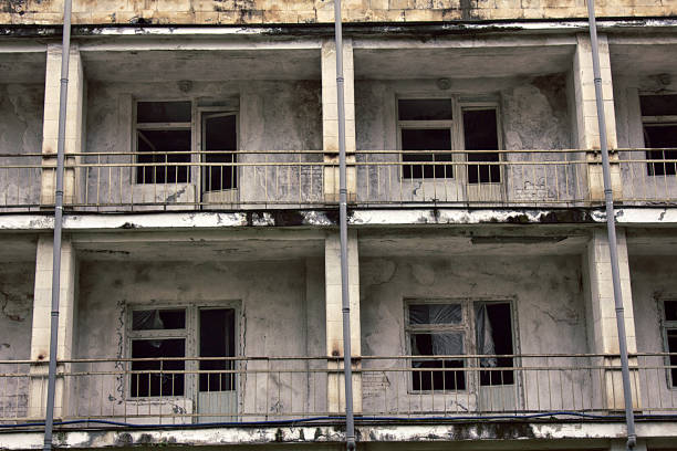 abandoned hotel in mountains in Ghost town. abandoned people places with abandoned things sudden disappearance in panic
