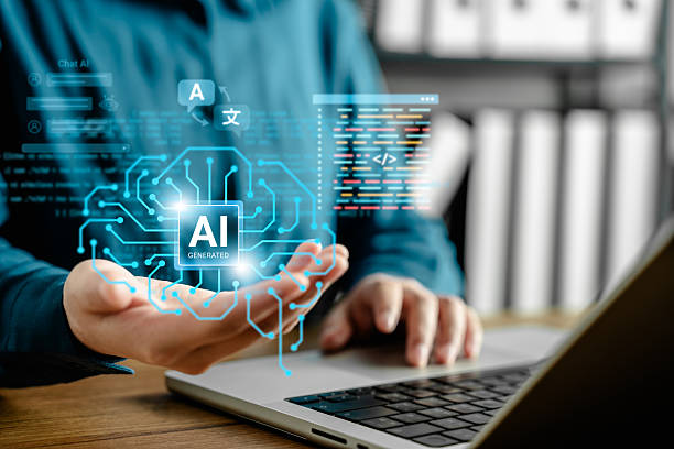istock Businesswoman using artificial intelligence technology on laptop with digital brain circuit, machine learning interface, chatbot, and code for smart business innovation and automation system. 2218767474