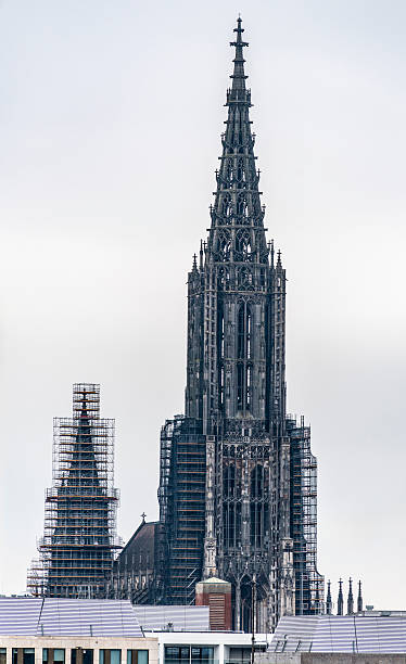 View of the Basilica St. Ulrich in Augsburg under renovation.