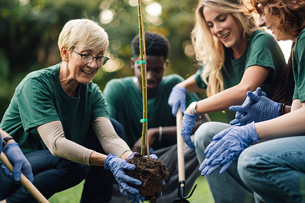 istock Volunteers planting a young tree in a park for a greener future 2218780228