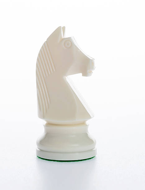 istock White knight chess piece on white background 2218781310