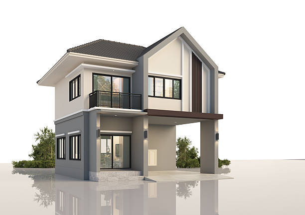 istock Architecture 3d rendering illustration of modern  house on white background 2218784472