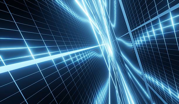 istock Abstract background, laser lights, grid lines, technology, neon colors, 3D illustration. 2218785726