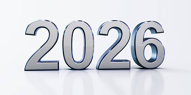 istock Year 2026 is rendered in 3d metallic font on a clean background. 2218787113