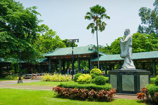Chinese Garden with the statue of Confucius in Rizal Park in downtown Manila, Philippines on a sunny day.