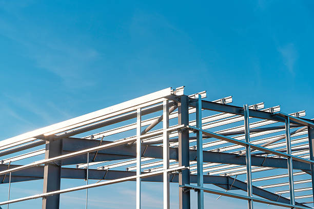 istock Construction process of new industrial building warehouse structure made of steel frame 2218803350