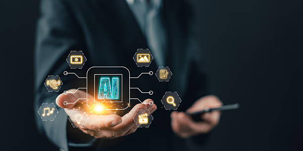 istock A business professional holds a glowing AI interface by icons for media, search, and documents, symbolizing AI-driven marketing, content creation, and innovative digital automation solutions. 2218805446
