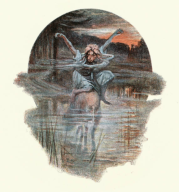 Magic, Witchcraft, Witch or Banshee haunting a swamp, La Sorciere by Georges Montiere, 1890s, French, 19th Century, Vintage illustration