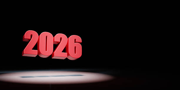 istock 2026 Year Number Text Spotlighted on Black Background 2218807560