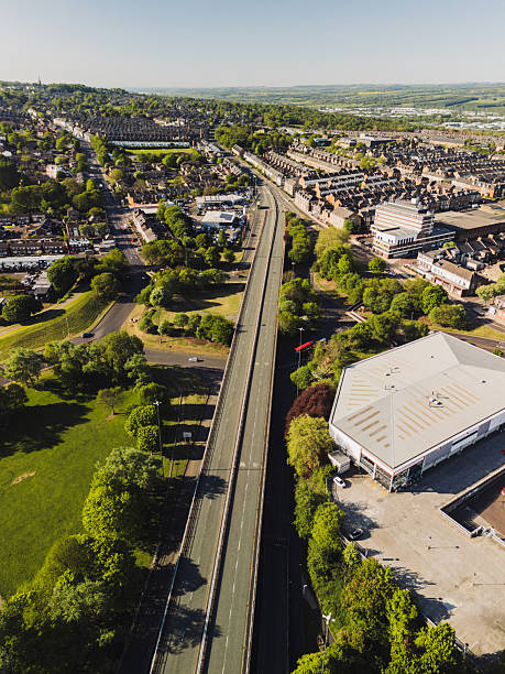 Gateshead Highway (A167) flyover Sunny day aerial view with drone