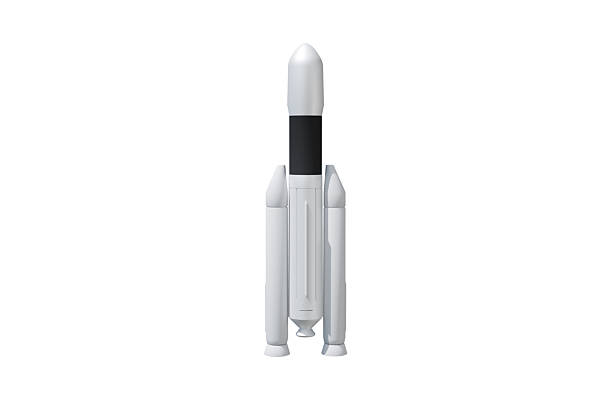 3D model of a reusable launch vehicle on a white background, modern space technology for satellite launches and missions into space