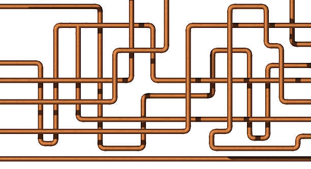 Intricate copper pipes in chaotic arrangement isolated over white background - 3D rendering immage