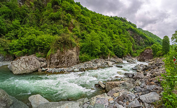 istock Rushing river through lush mountain valley. 2218828266