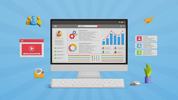 istock Market research, business data analysis, data management system, SEO analytics concept. KPI, CRM, finance, sales and marketing statistic dashboard on computer. 3D illustration 2218828925