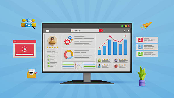istock Market research, business data analysis, data management system, SEO analytics concept. KPI, CRM, finance, sales and marketing statistic dashboard on computer screen. 3D illustration 2218828926