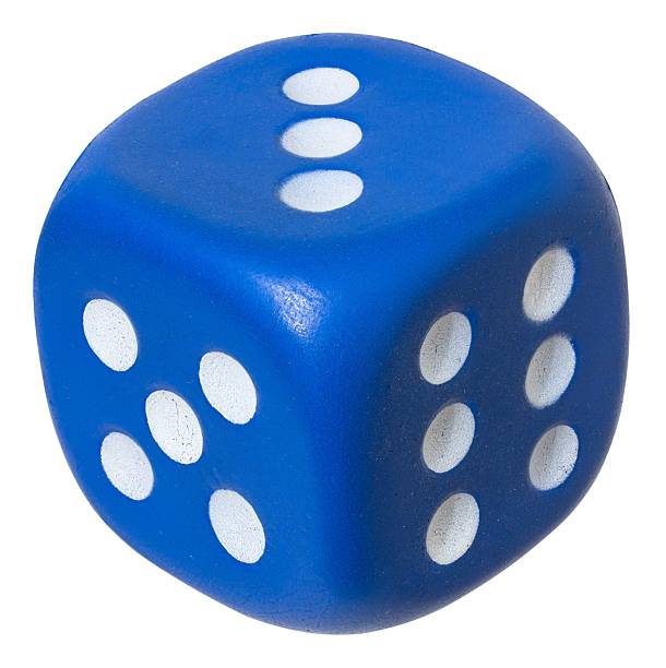 istock Blue die showing three on top isolated on white background 2218850636