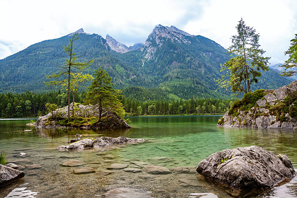 Lake Hintersee, Ramsau, Berchtesgaden, Bavaria, Germany, Europe.Hintersee near Ramsau in Berchtesgadener Land, Upper Bavaria, Germany, Europe.
