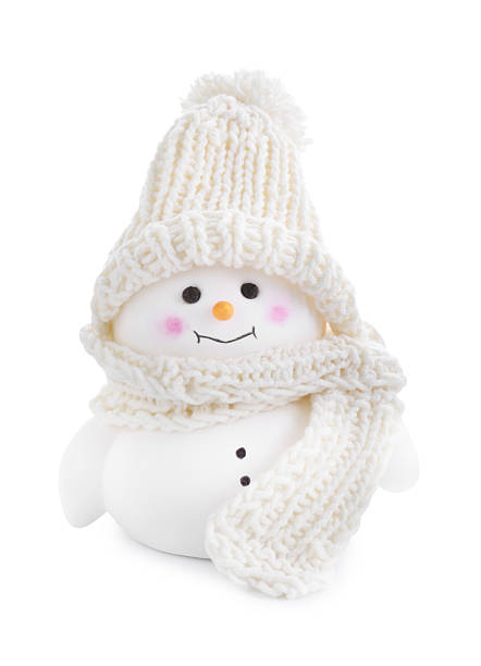 Cute decorative snowman in hat isolated on white