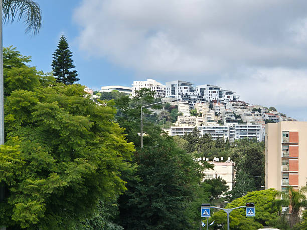 istock Lush greenery with tropical trees contrasts with white buildings on a hill, creating a peaceful residential scene under blue sky 2218867665