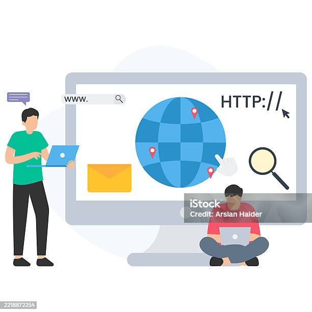 Programmers Browsing Internet And Searching Locations With Http ...