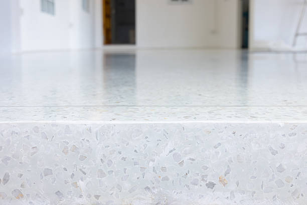 istock Terrazzo floor at side view with blur interior room suit for background. 2218874374