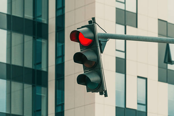 Red light, stop light on the city street,