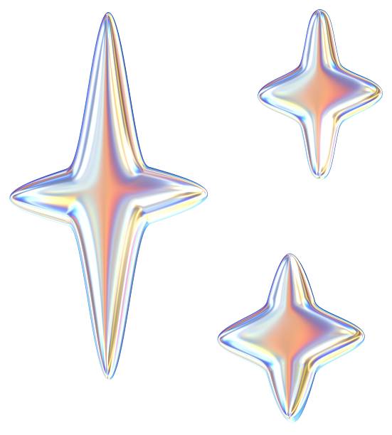 Stars 3D abstract shapes illustration with chrome effects