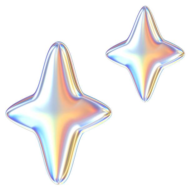 Stars 3D abstract shapes illustration with chrome effects